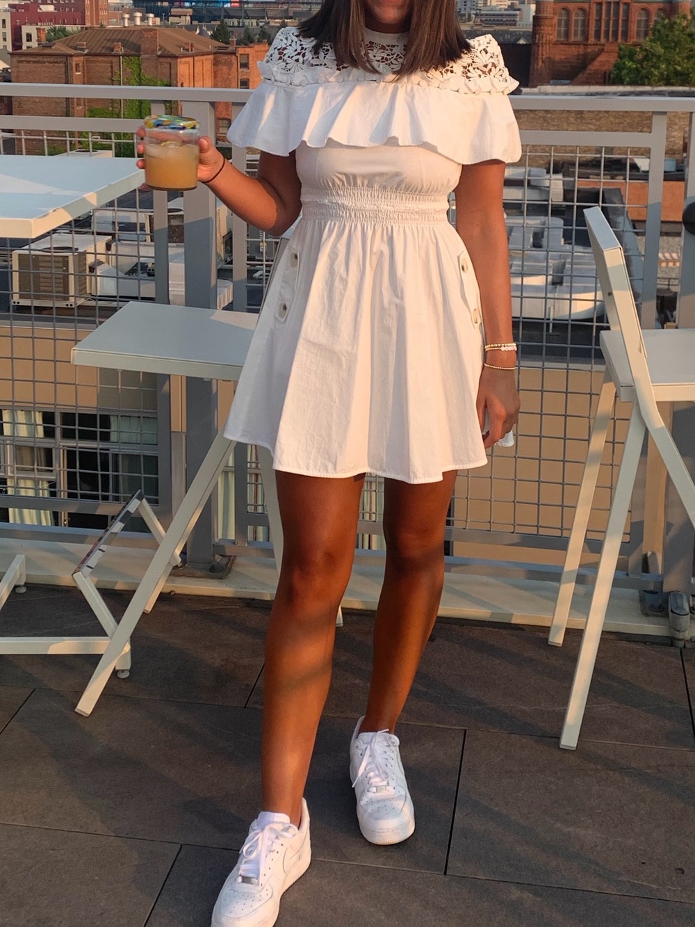 Self-Portrait Hudson White Lace Ruffle Cotton Mini Dress Lace Size 2